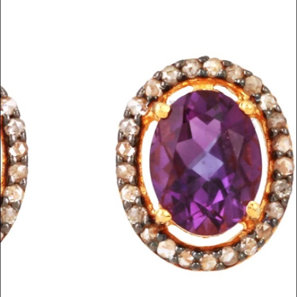 1/2 cttw Chocolate Diamond Amethyst Earrings - Picture 2 of 11